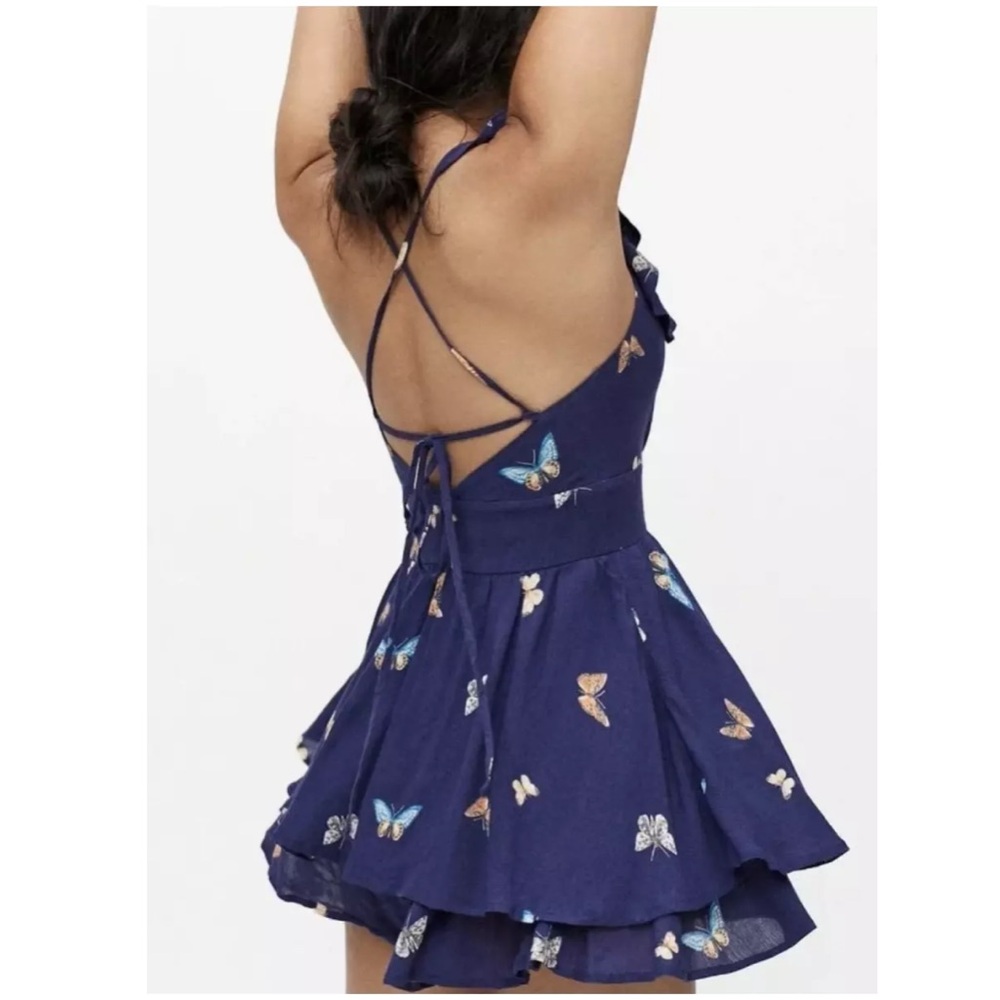 NEW Urban Outfitters Emelia Ruffle Butterfly Romper Blue - S